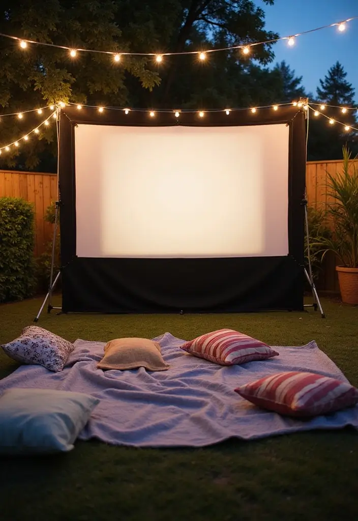 28 Backyard DIY Ideas That Instantly Upgrade Your Outdoor Space - 19. Outdoor Movie Night Setup