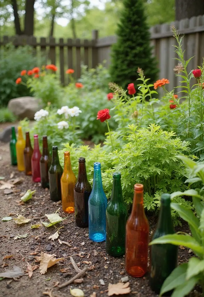 28 Backyard DIY Ideas That Instantly Upgrade Your Outdoor Space - 6. Recycled Glass Bottle Edging