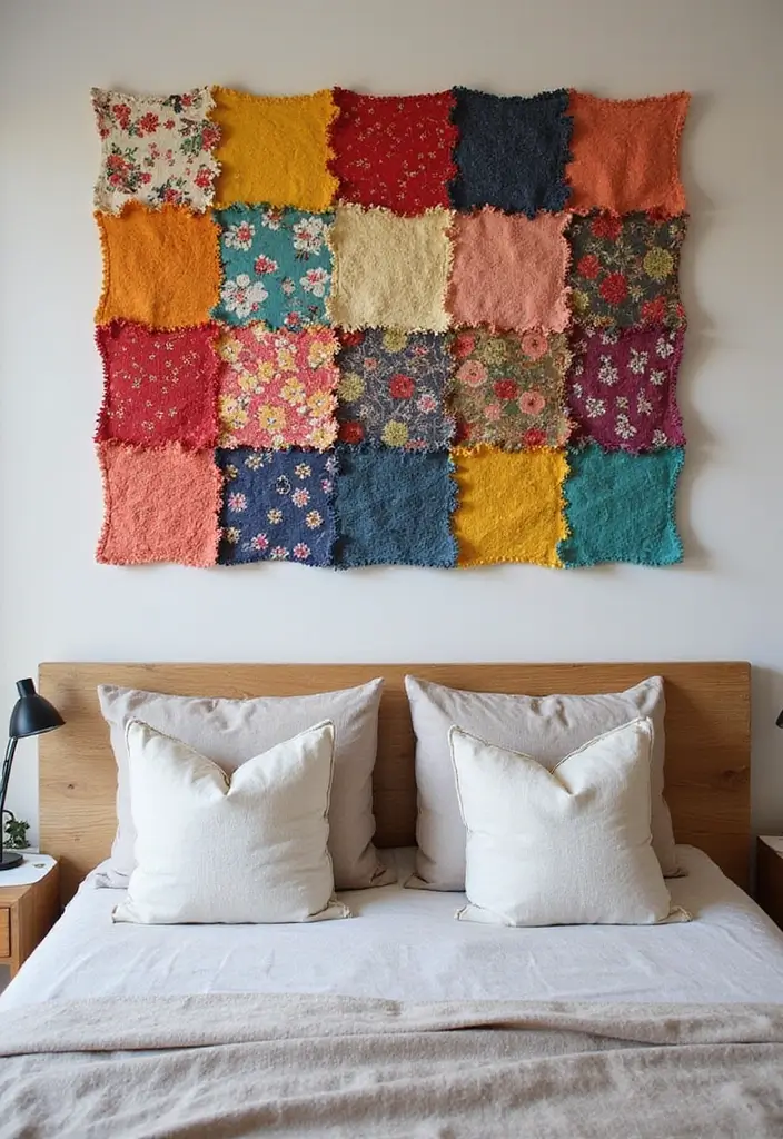 28 Bedroom DIY Ideas for a Cozy and Stylish Makeover 14 28 Bedroom DIY Ideas for a Cozy and Stylish Makeover - 14. Upcycled Fabric Wall Art