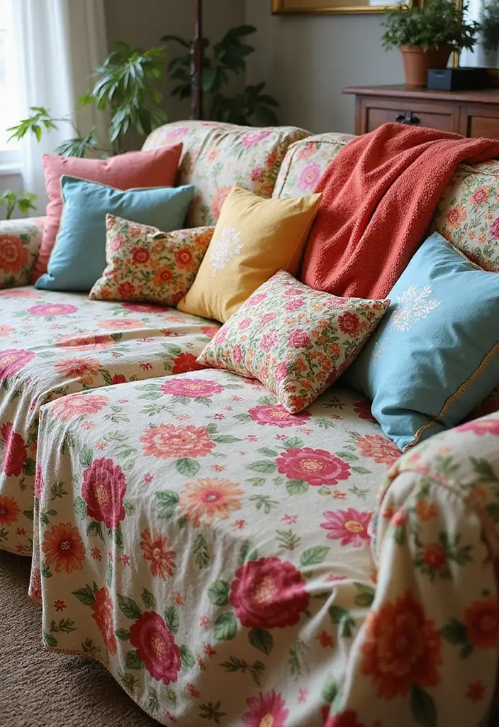 28 DIY Couch Cover Ideas That Refresh Any Sofa 1 28 DIY Couch Cover Ideas That Refresh Any Sofa - 1. Vintage Sheet Comfort