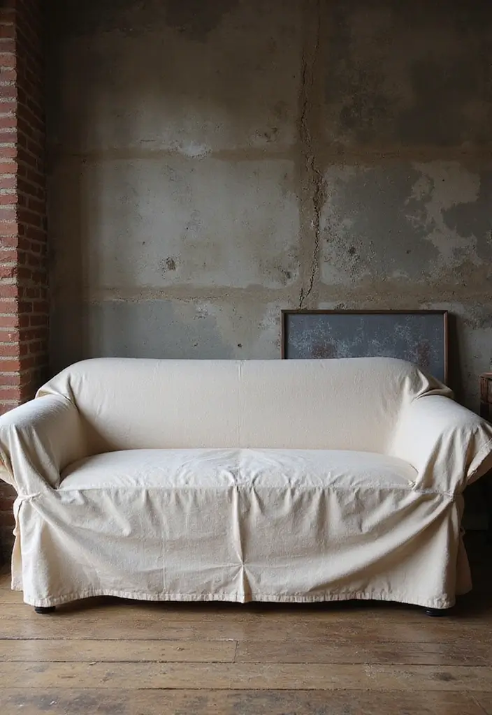 28 DIY Couch Cover Ideas That Refresh Any Sofa 15 28 DIY Couch Cover Ideas That Refresh Any Sofa - 15. Canvas Drop Cloth Cover