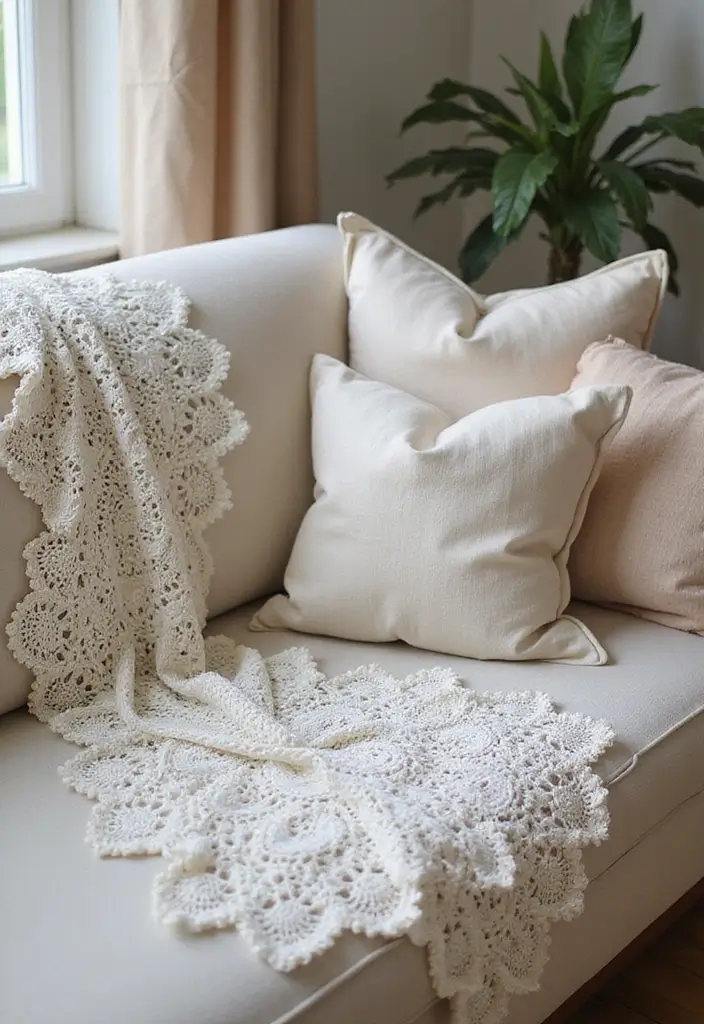 28 DIY Couch Cover Ideas That Refresh Any Sofa 22 28 DIY Couch Cover Ideas That Refresh Any Sofa - 22. Crochet Doily Touch