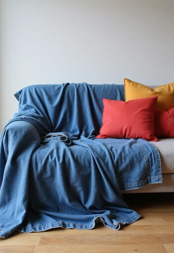 28 DIY Couch Cover Ideas That Refresh Any Sofa 4 28 DIY Couch Cover Ideas That Refresh Any Sofa - 4. Denim Dream Cover