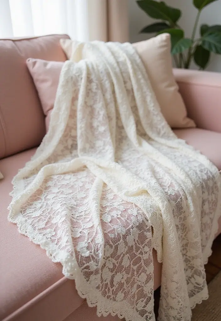 28 DIY Couch Cover Ideas That Refresh Any Sofa 9 28 DIY Couch Cover Ideas That Refresh Any Sofa - 9. Elegant Lace Overlay