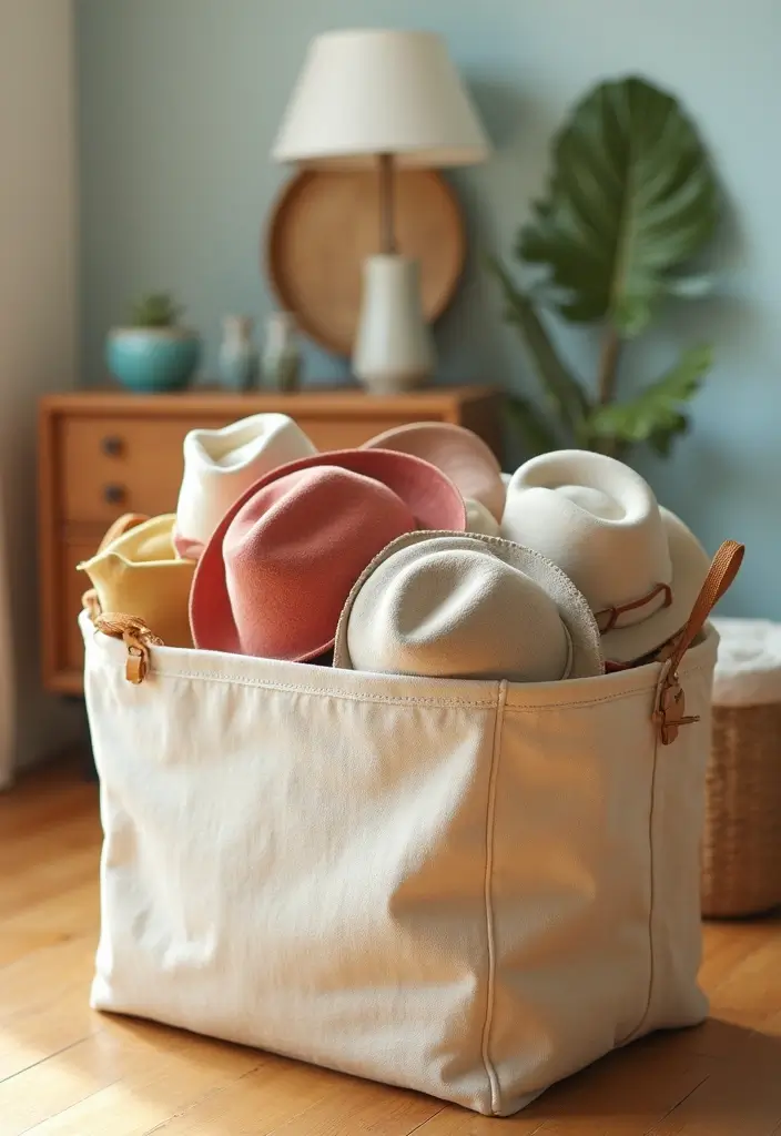 28 DIY Hat Rack Projects That Save Space in Style 19 28 DIY Hat Rack Projects That Save Space in Style - 19. Canvas Caddy Hat Holder