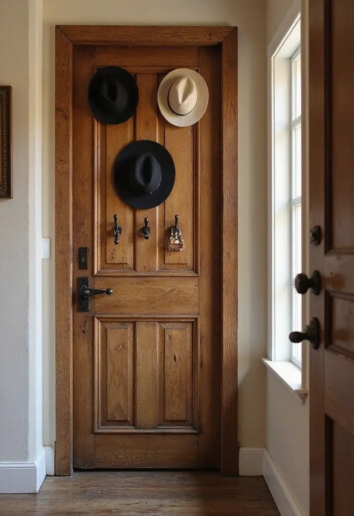 28 DIY Hat Rack Projects That Save Space in Style 2 28 DIY Hat Rack Projects That Save Space in Style - 2. Vintage Door Coat Rack