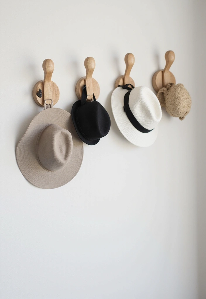 28 DIY Hat Rack Projects That Save Space in Style 5 28 DIY Hat Rack Projects That Save Space in Style - 5. Minimalist Wall-Mounted Hooks