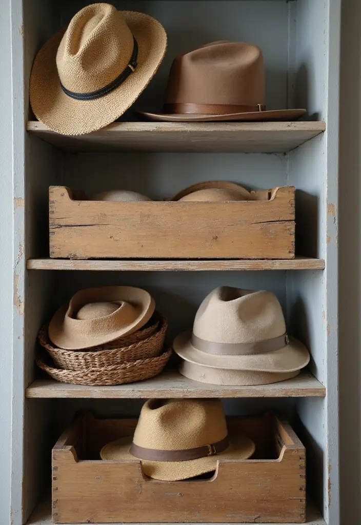 28 DIY Hat Rack Projects That Save Space in Style 7 28 DIY Hat Rack Projects That Save Space in Style - 7. Repurposed Wooden Crate