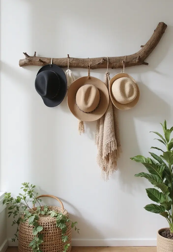 28 DIY Hat Rack Projects That Save Space in Style 8 28 DIY Hat Rack Projects That Save Space in Style - 8. Stylish Branch Hat Rack