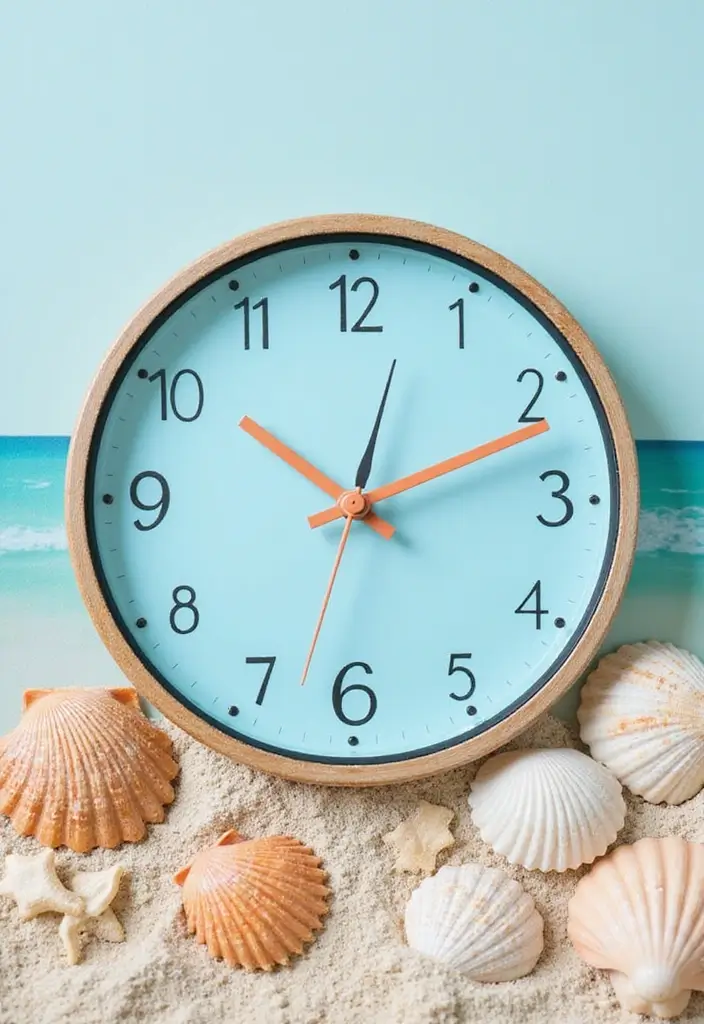 28 DIY Ocean Decor Ideas for a Coastal Vibe - 11. Sea-Themed Wall Clock