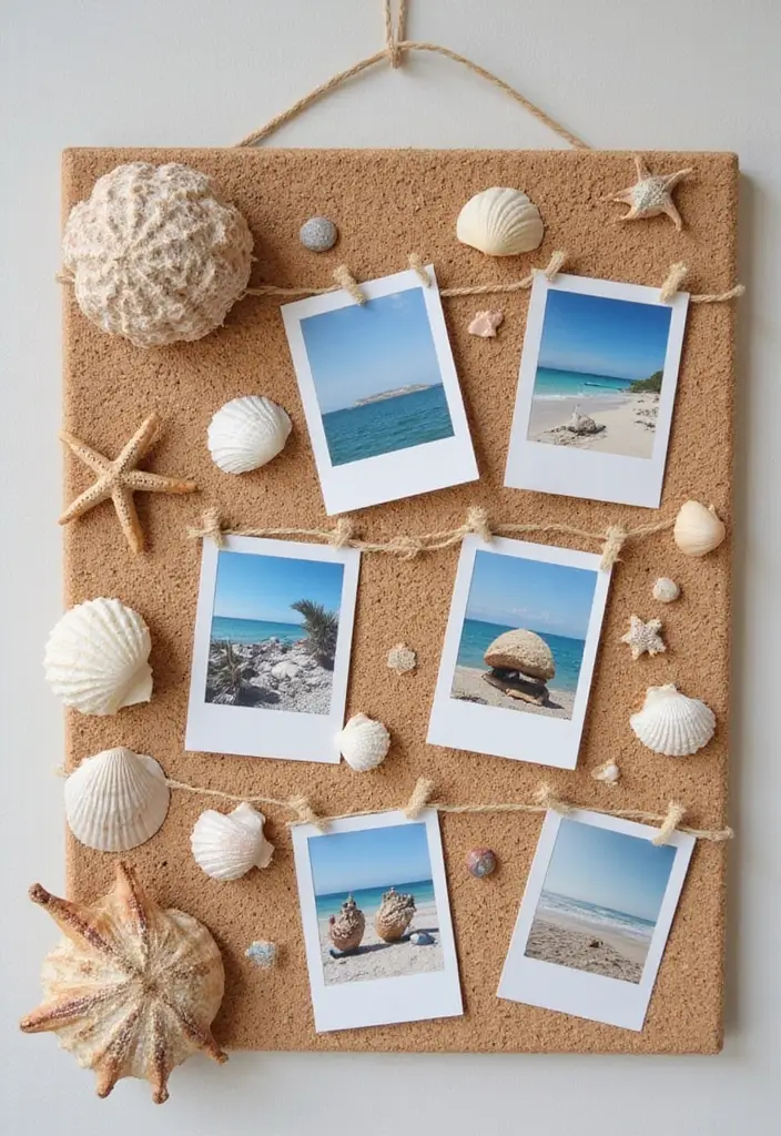 28 DIY Ocean Decor Ideas for a Coastal Vibe - 14. Shell-Studded Picture Board