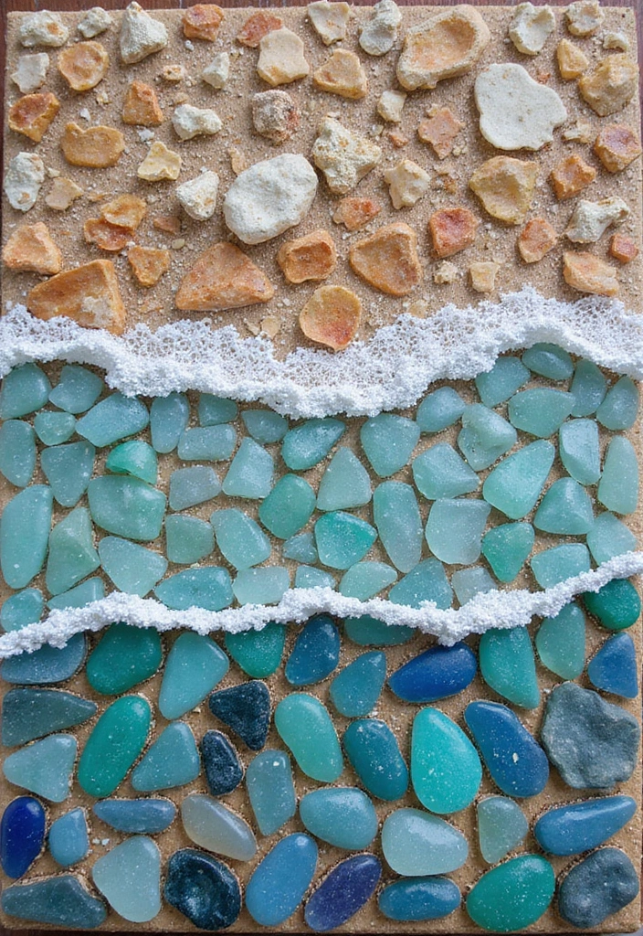 28 DIY Ocean Decor Ideas for a Coastal Vibe - 15. Sea Glass Mosaic Art