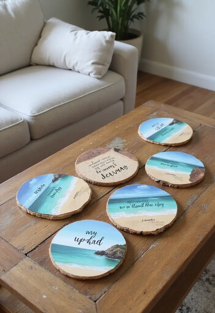 28 DIY Ocean Decor Ideas for a Coastal Vibe - 17. Beach-Themed Coasters