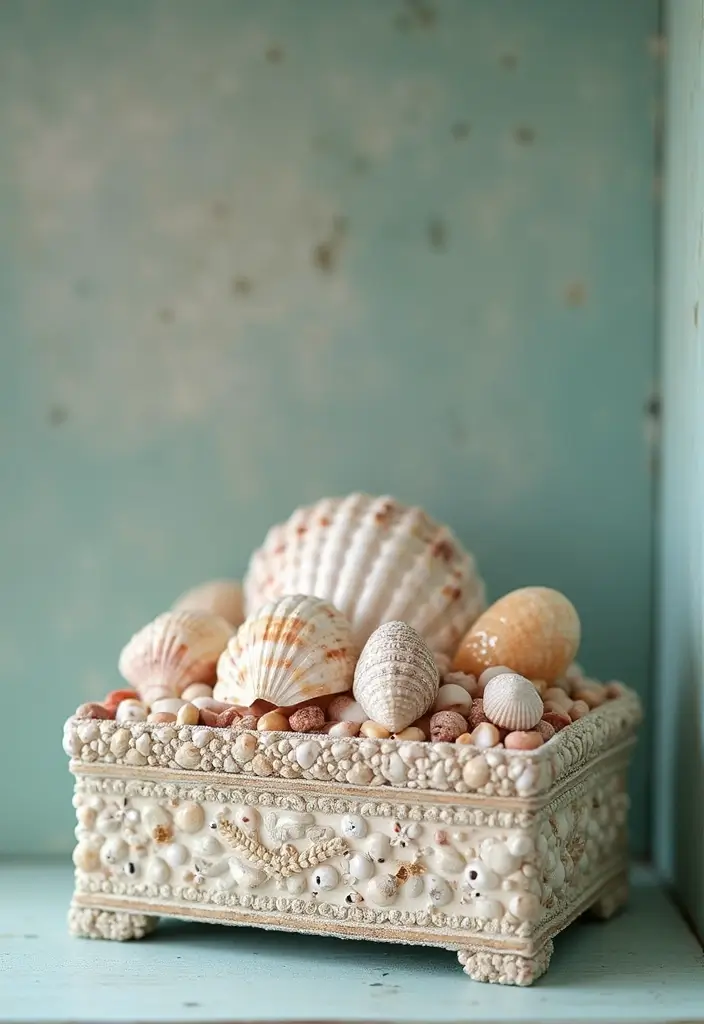 28 DIY Ocean Decor Ideas for a Coastal Vibe - 19. Shell-Encrusted Boxes