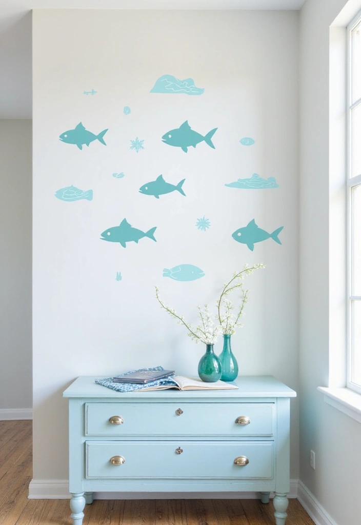 28 DIY Ocean Decor Ideas for a Coastal Vibe - 20. Ocean-Inspired Wall Stencils