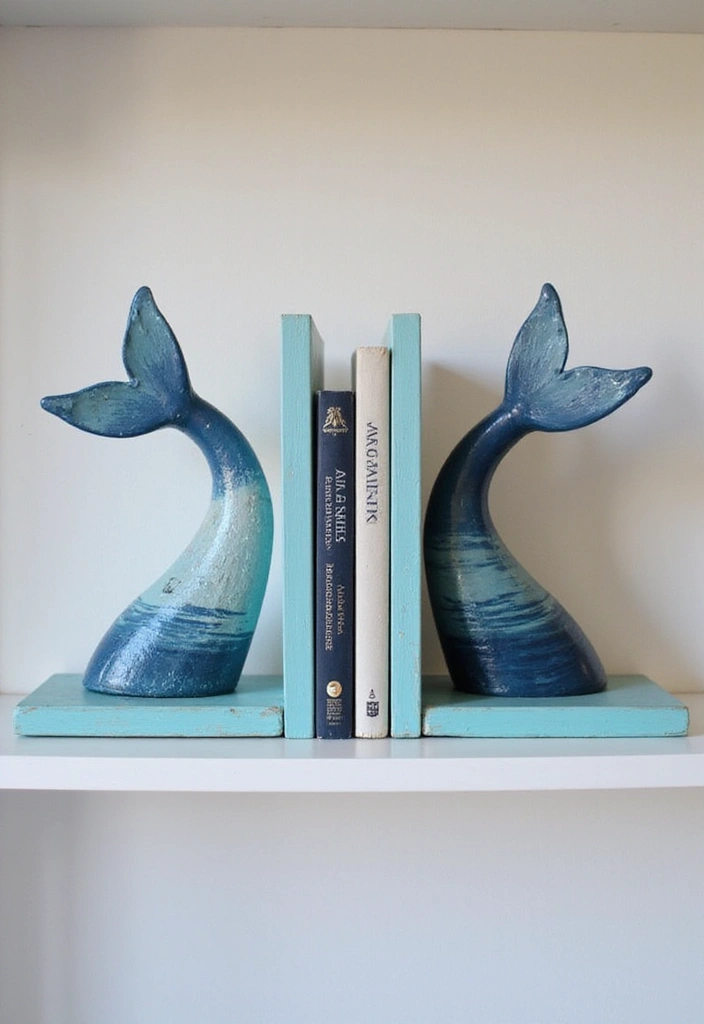 28 DIY Ocean Decor Ideas for a Coastal Vibe - 22. Whale Tail Bookends
