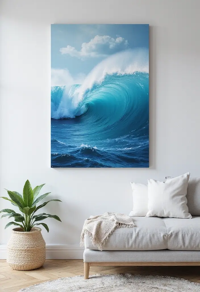 28 DIY Ocean Decor Ideas for a Coastal Vibe - 28. Ocean Wave Painted Canvas