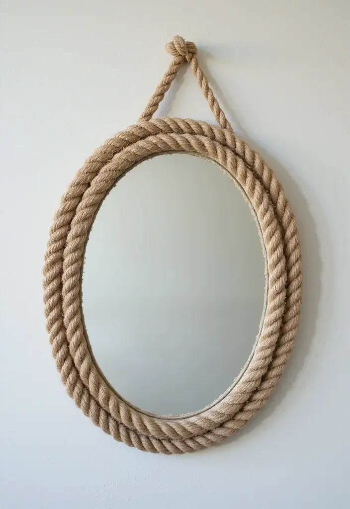 28 DIY Ocean Decor Ideas for a Coastal Vibe - 3. Nautical Rope Mirror