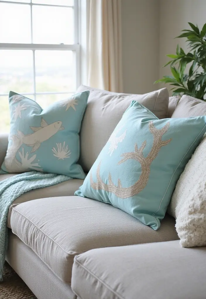 28 DIY Ocean Decor Ideas for a Coastal Vibe - 5. Ocean-Inspired Pillows