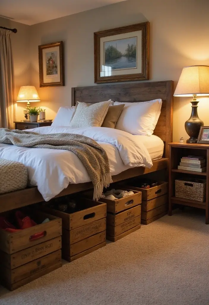 28 DIY Under Bed Storage Ideas That Save Space - 2. Wooden Crates for Rustic Charm