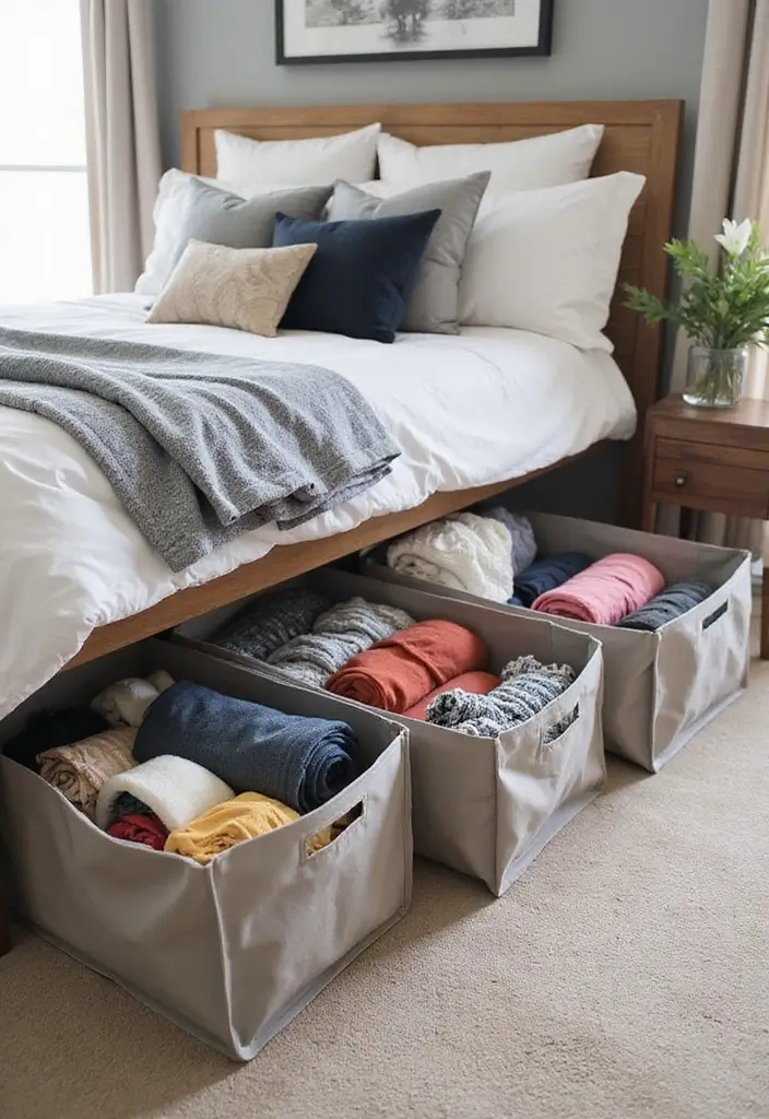 28 DIY Under Bed Storage Ideas That Save Space - 20. Clothing Roll Totes