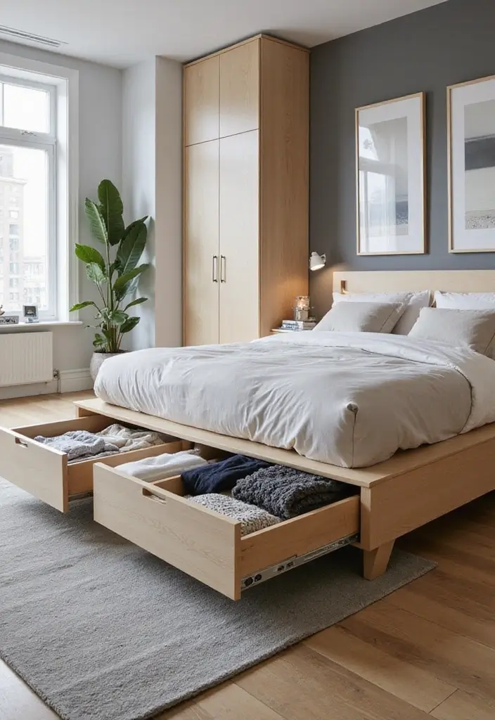 28 DIY Under Bed Storage Ideas That Save Space - 21. Bed Frame Storage Drawers