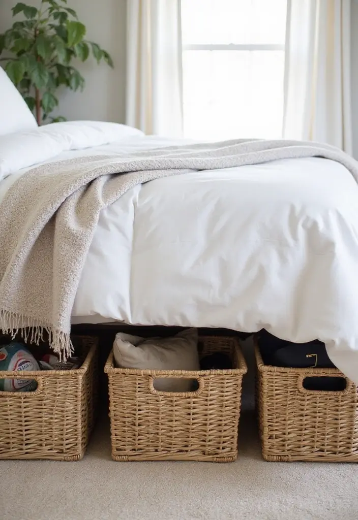 28 DIY Under Bed Storage Ideas That Save Space - 22. Decorative Storage Baskets