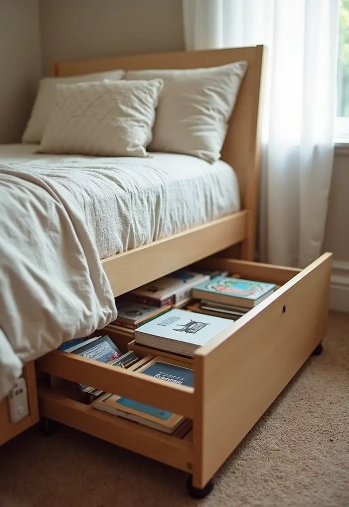 28 DIY Under Bed Storage Ideas That Save Space - 28. Under Bed Mini Library