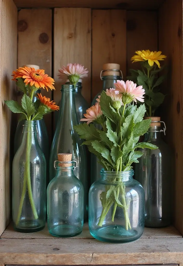 28 Farmhouse Decor DIY Ideas That Feel Rustic & Cozy - 26. Recycled Glass Bottles