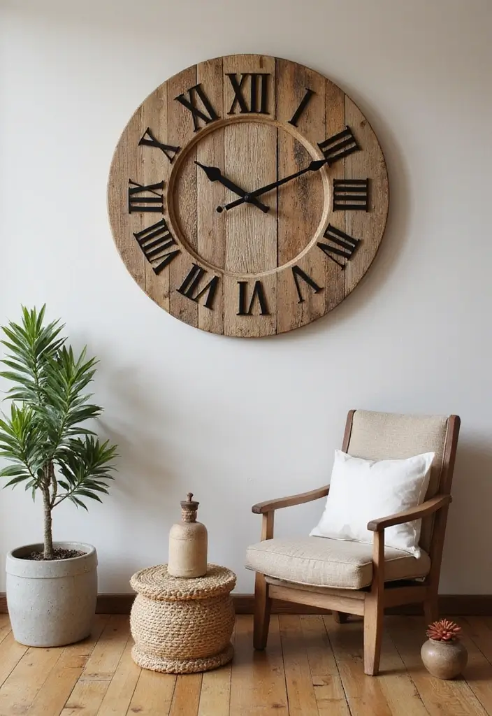 28 Farmhouse Decor DIY Ideas That Feel Rustic & Cozy - 28. Rustic Wall Clock