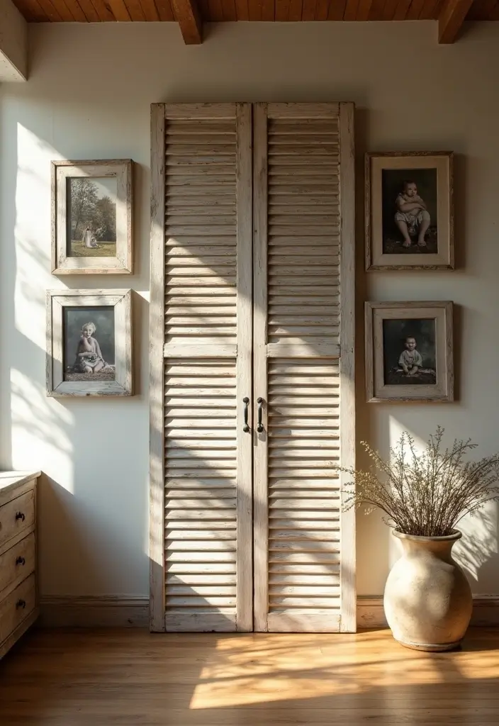 28 Farmhouse Decor DIY Ideas That Feel Rustic & Cozy - 8. Shutter Wall Displays