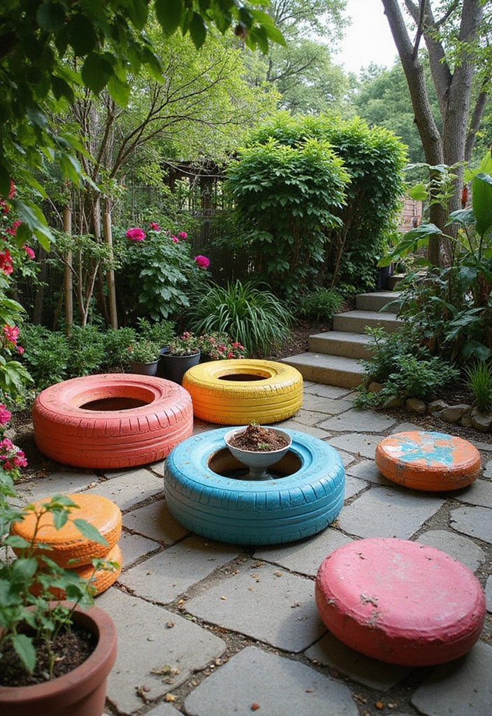 28 Outdoor Furniture DIY Projects for a Stylish Backyard 3 28 Outdoor Furniture DIY Projects for a Stylish Backyard - 3. Chic Tire Seating
