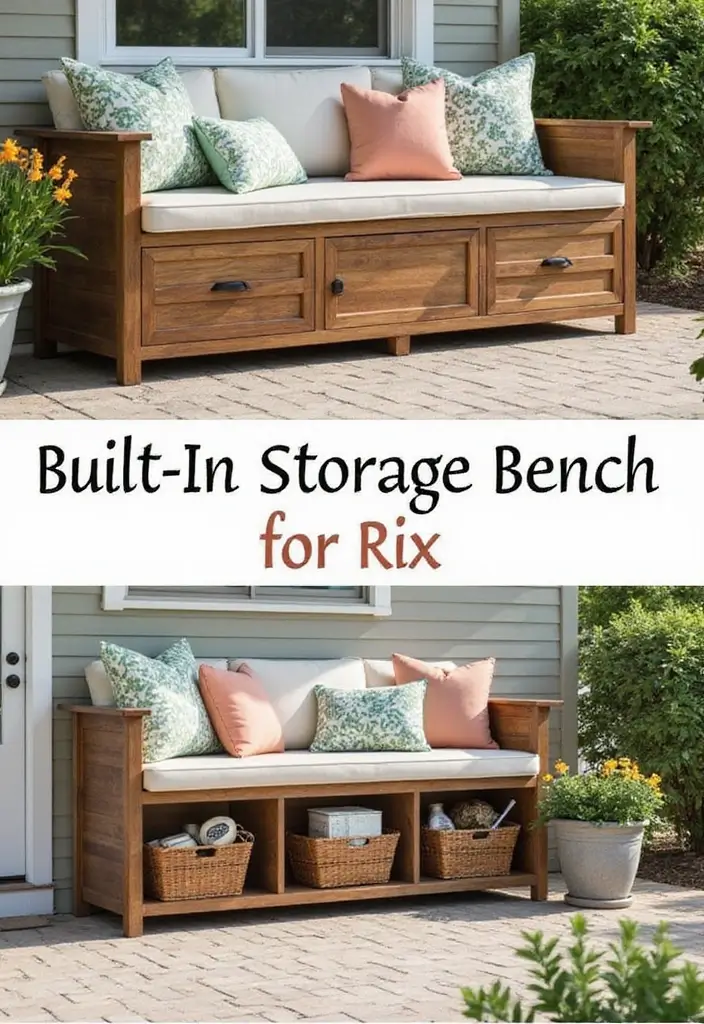 28 Outdoor Storage DIY Ideas That Are Brilliantly Practical 10 28 Outdoor Storage DIY Ideas That Are Brilliantly Practical - 10. Built-in Bench with Storage