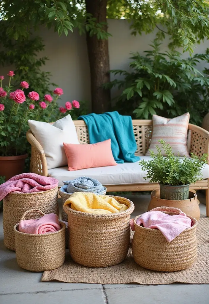 28 Outdoor Storage DIY Ideas That Are Brilliantly Practical 22 28 Outdoor Storage DIY Ideas That Are Brilliantly Practical - 22. Decorative Baskets