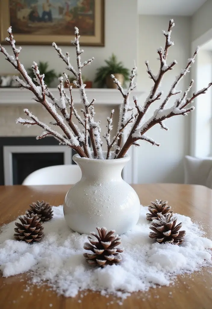 29 Cheap DIY Christmas Decorations That Look Luxe 15 29 Cheap DIY Christmas Decorations That Look Luxe - 15. Snowy Branch Centerpiece