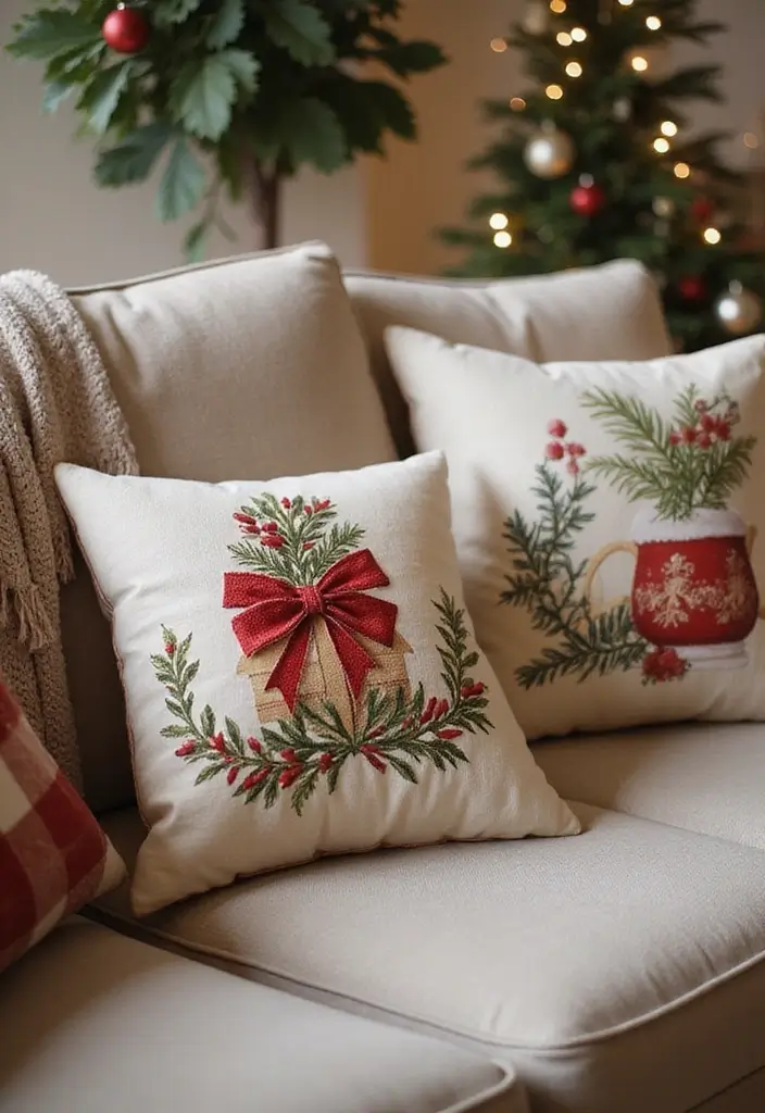 29 Cheap DIY Christmas Decorations That Look Luxe 20 29 Cheap DIY Christmas Decorations That Look Luxe - 20. Festive Pillow Covers