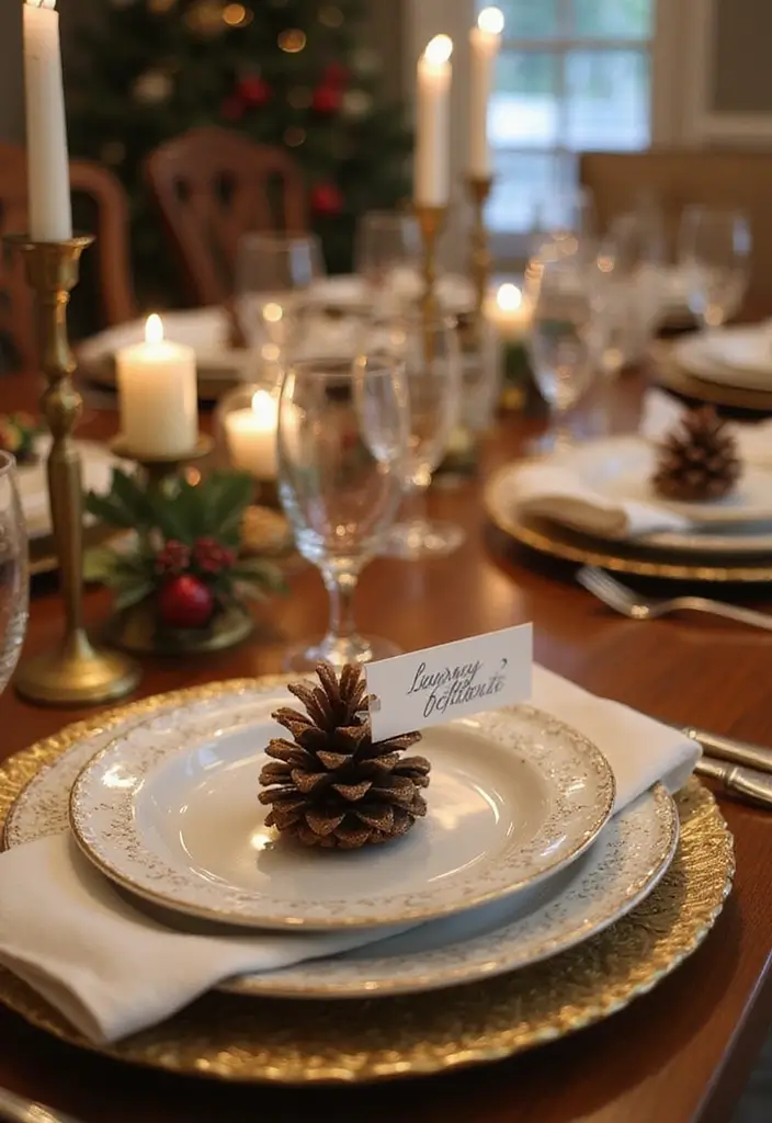 29 Cheap DIY Christmas Decorations That Look Luxe 4 29 Cheap DIY Christmas Decorations That Look Luxe - 4. Glittered Pinecone Place Settings