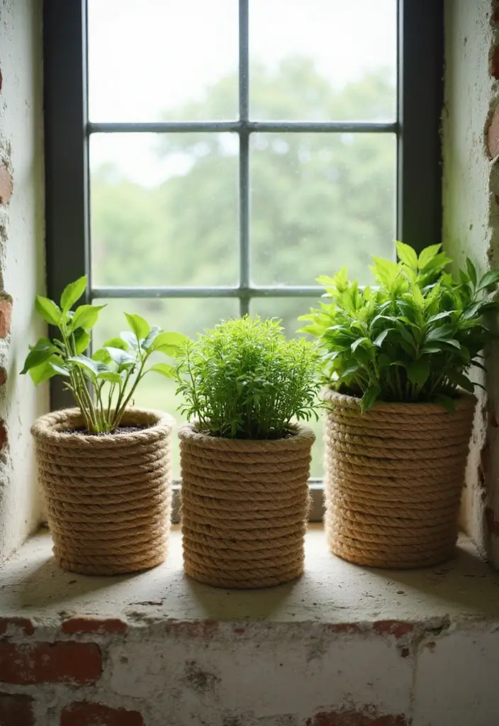 29 Creative Home Decor Ideas DIY for Every Room - 9. DIY Rope-Bound Planters