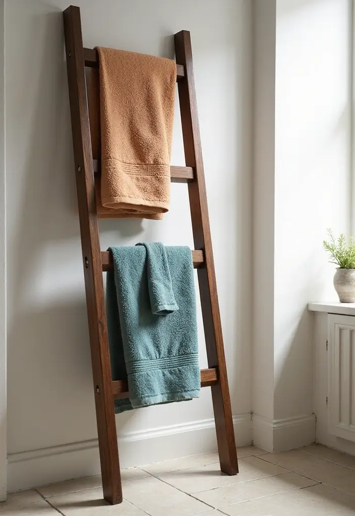 29 DIY Bathroom Ideas That Feel Spa-Like 26 29 DIY Bathroom Ideas That Feel Spa-Like - 26. Towel Ladder