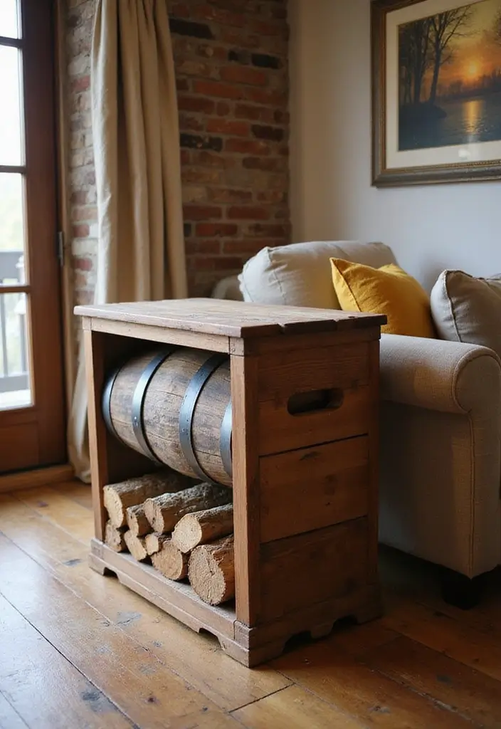 29 DIY Firewood Rack Ideas for Style & Function - 10. Crate and Barrel Combo
