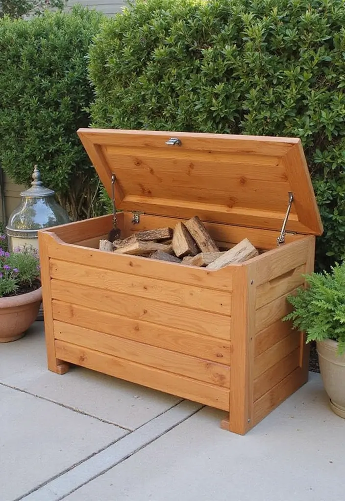 29 DIY Firewood Rack Ideas for Style & Function - 14. Firewood Box with a Lid