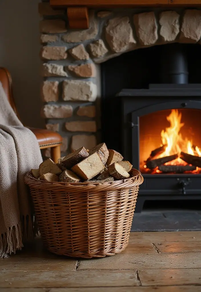 29 DIY Firewood Rack Ideas for Style & Function - 15. Firewood Basket