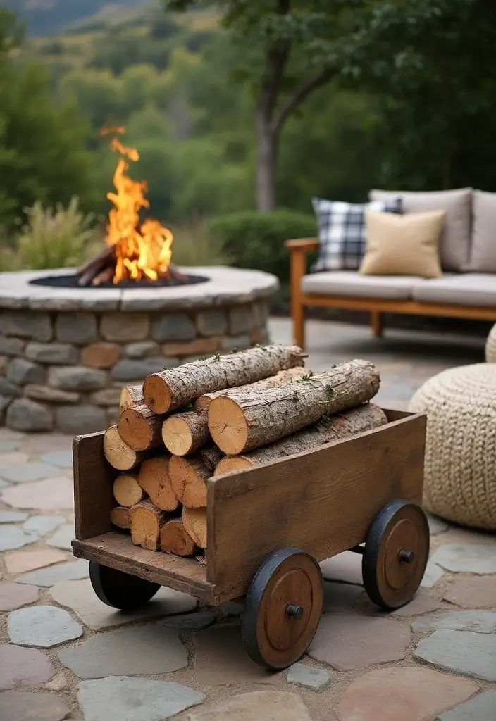29 DIY Firewood Rack Ideas for Style & Function - 17. Firewood Cart