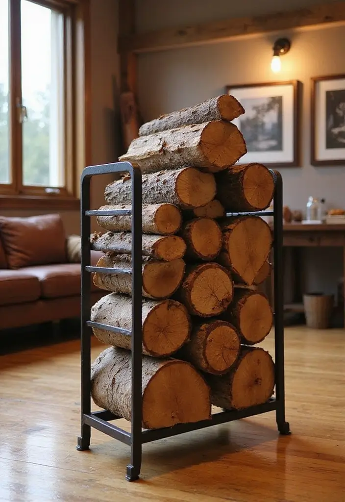 29 DIY Firewood Rack Ideas for Style & Function - 18. Decorative Firewood Stand