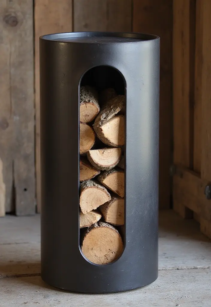 29 DIY Firewood Rack Ideas for Style & Function - 22. Cylindrical Firewood Holder
