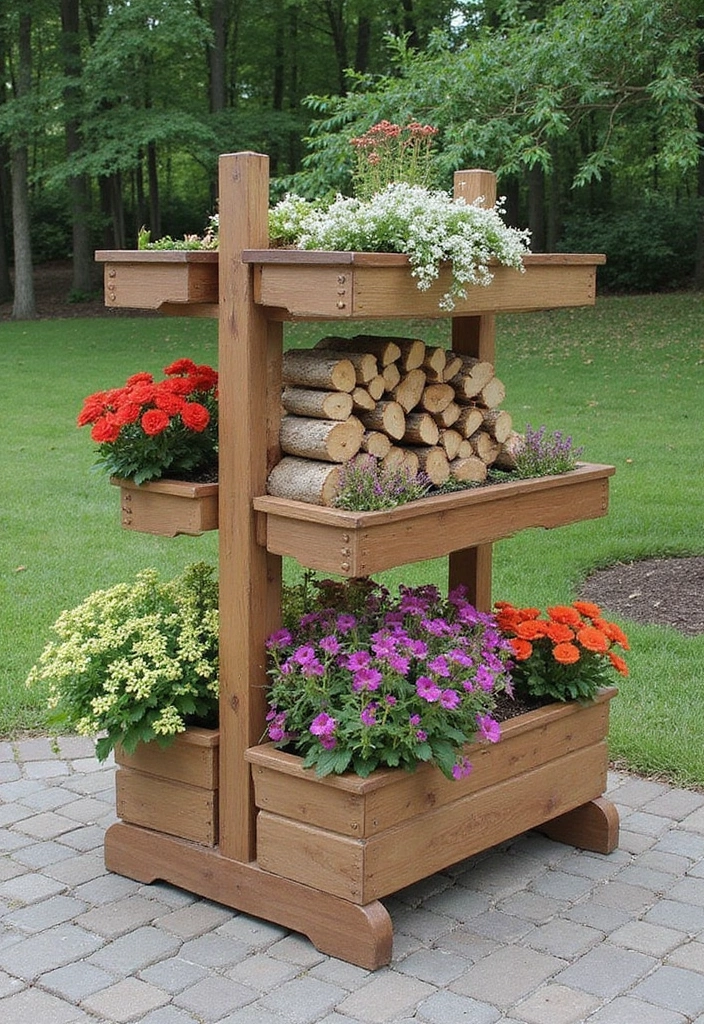 29 DIY Firewood Rack Ideas for Style & Function - 24. Outdoor Firewood Rack with Planter