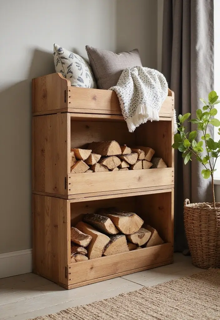 29 DIY Firewood Rack Ideas for Style & Function - 4. Crate Style Rack