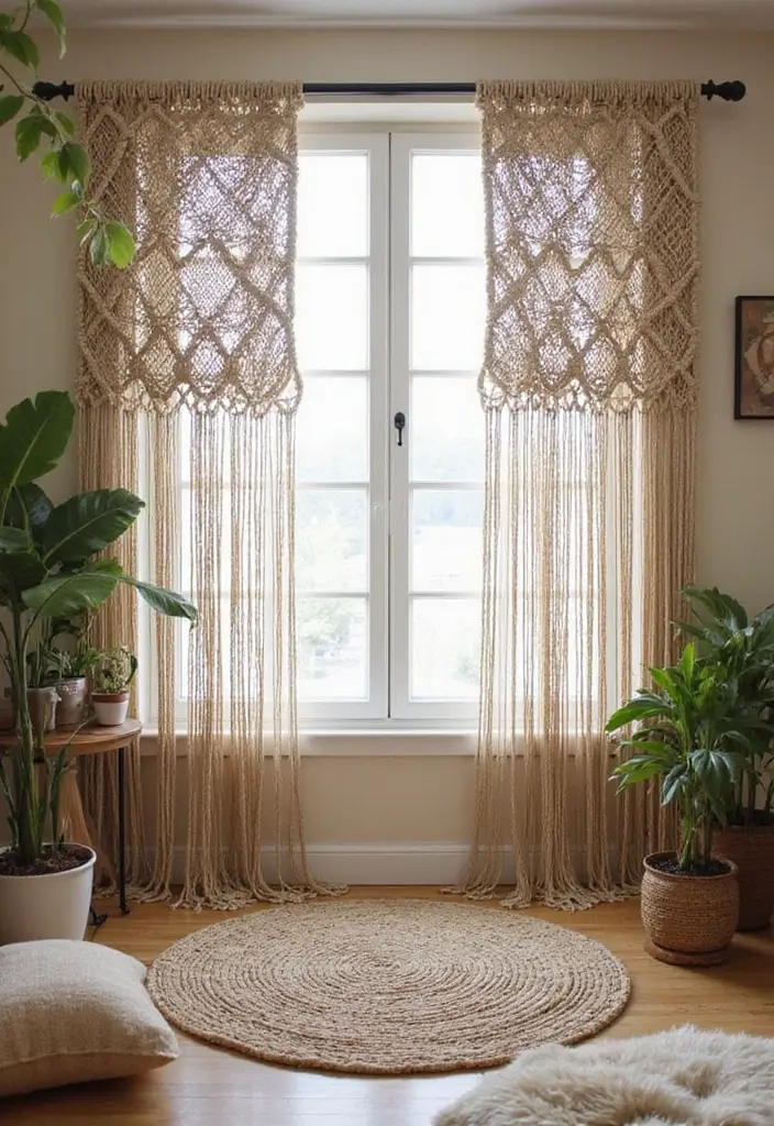 29 DIY Window Treatments That Look High-End - 19. Creative Macrame Curtains