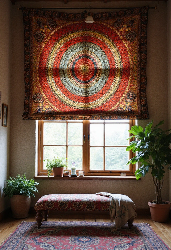 29 DIY Window Treatments That Look High-End - 23. Unique Tapestry Window Treatment