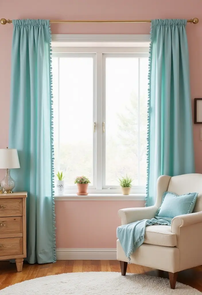 29 DIY Window Treatments That Look High-End - 8. Playful Pom-Pom Trim Curtains